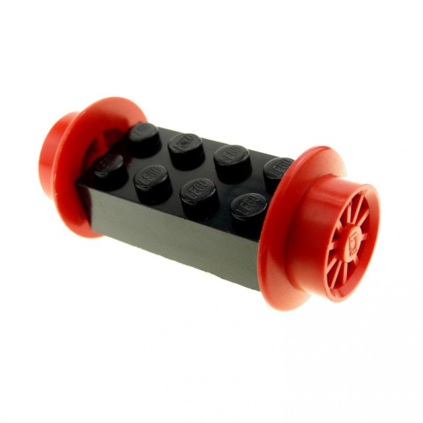 1x Lego Eisenbahn Achse modifiziert 2x4 schwarz Speichen Rad rot Zug 4180c04