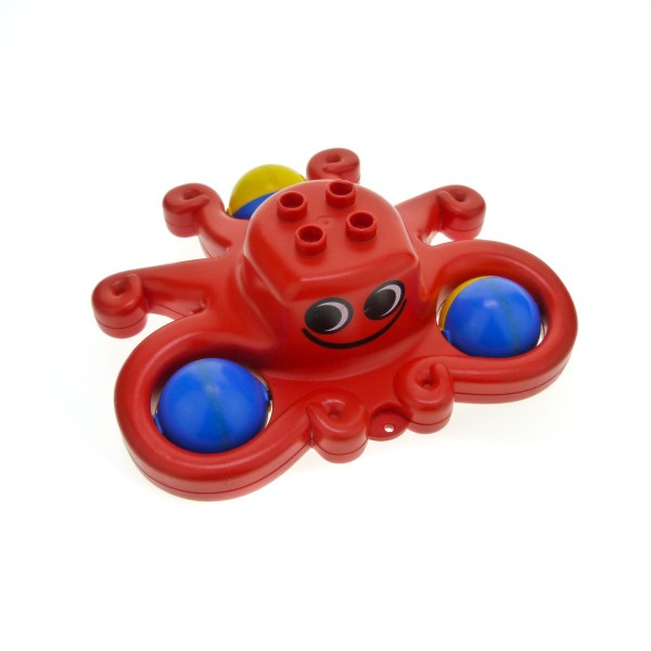 1 x Lego Duplo Primo Rassel B-Ware abgenutzt Tier Rattle Octopus Krake rot mit 3 Bällen Baustein für Set 2073 2066 2074 x1146c01