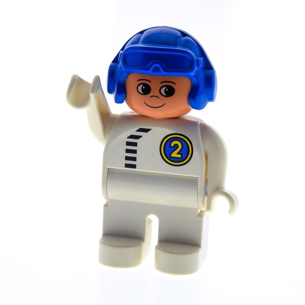 1x Lego Duplo Figur Mann weiß Flieger Helm blau Pilot Fahrer Nr 2 4555pb244