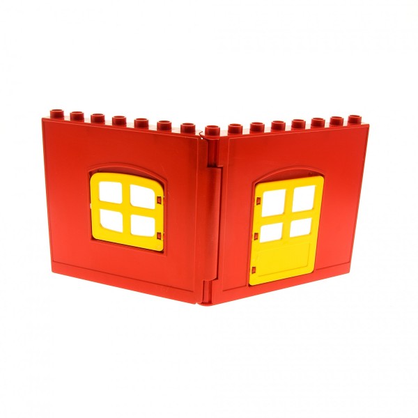 1x Lego Duplo Wand Element rot gelb Fenster Tür Puppenhaus 4809 2205 51261 51260