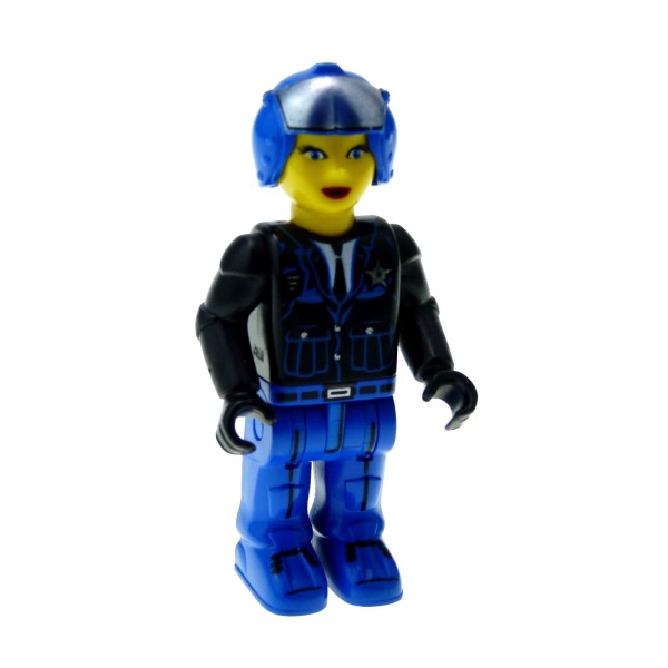 1 x Lego System 4 Juniors Figur Jack Stone Frau Polizistin Police Pilotin Jacke schwarz Hose blau Helm offen 4604 6411 js005