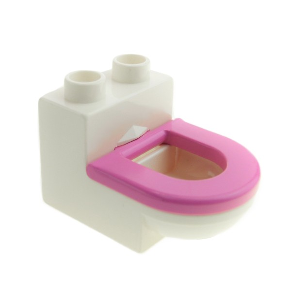 1x Lego Duplo Möbel Toilette B-Ware abgenutzt weiß WC Sitz dunkel pink 4911c05