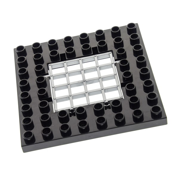 1x Lego Duplo Bau Platte schwarz silber 8x8 Burg 4785 4776 4252449 51705 51706 