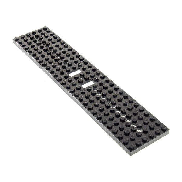 1x Lego Zug Platte 28x6 schwarz 10 Löcher beidseitig Eisenbahn Set 7740 4093b