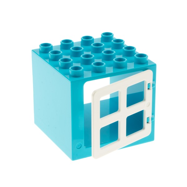 1x Lego Duplo Fenster 4x4x3 hell azure blau Würfel Tür 1x4x3 weiß 90265 18857