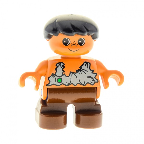 1x Lego Duplo Figur Kind Junge braun Steinzeit Haare schwarz Caveman 6453pb001