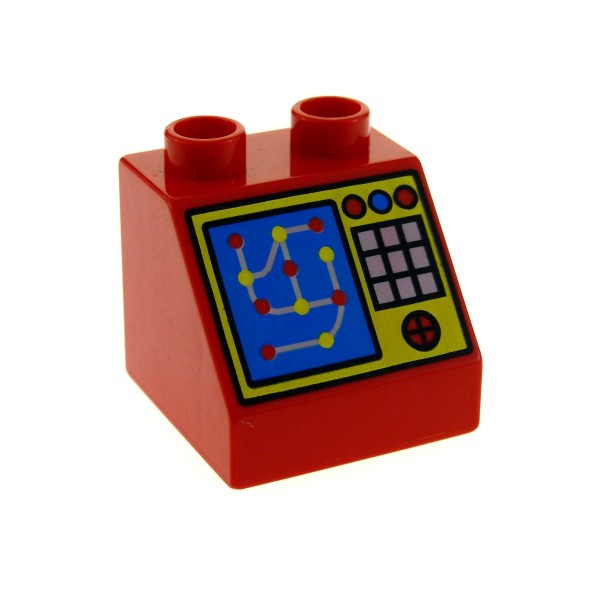 1 x Lego Duplo Schräg Stein rot Dachstein 45° 2 x 2 Motivstein Computer blau gelb Bildschirm Möbel Puppenhaus Eisenbahn 6474pb08