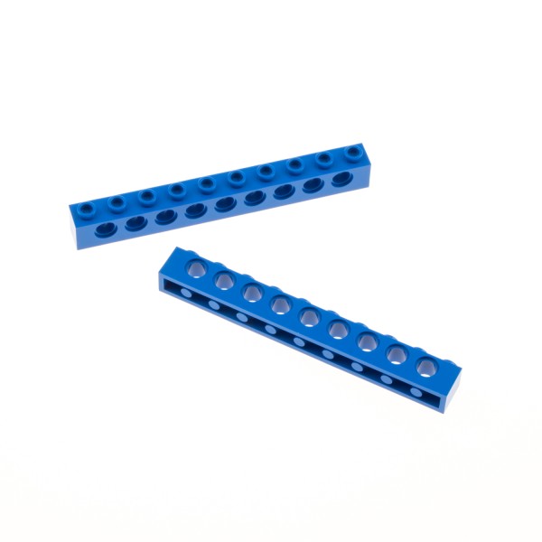 2x Lego Technic Bau Stein Lochbalken 1x10 blau Loch Stange Set 8462 9735 2730