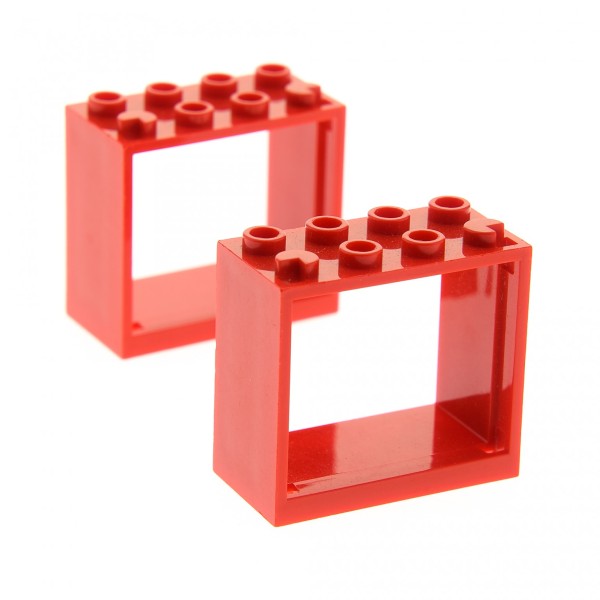 2x Lego Fenster Rahmen rot 2x4x3 ohne Scheibe Set 7208 6053 10698 4528164 60598