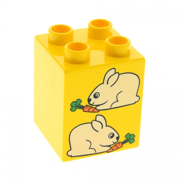 1 x Lego Duplo Basic Bau Stein gelb 2 x 2 x 2 hoch bedruckt mit 2 Hasen für Set Zahlen Lernspiel 5497 31110pb032