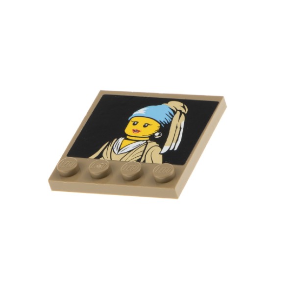 1x Lego Platte dunkel beige 4x4 Fliese Sticker Bild Museum 60008 6179pb061