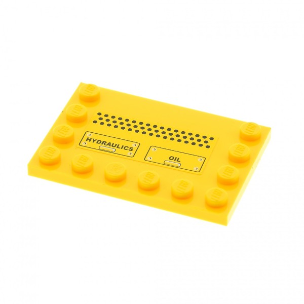 1x Lego Fliese modifiziert 4x6 gelb Sticker HYDRAULICS OIL 7632 6180pb024