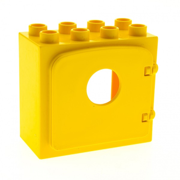 1 x Lego Duplo Haus Fenster Tür Rahmen gelb Türumriss Rückseite Ausschnitt gross 2x4x3 Klappe Loch klein Bullauge gelb dupdoor1 2332