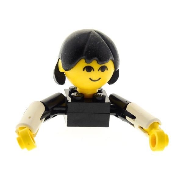 1 x Lego System Homemaker Großkopf Figur Frau Mutter Kind Mädchen Torso schwarz weiß Gesicht ohne Augenbrauen Arme lang Haare lang ohne extra Halterung x196 685px1c01