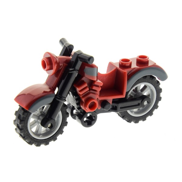 1 x Lego System Motorrad Vintage dunkel rot mit neu-dunkel grau Zierleiste komplett 9464 60026 7306 4613117 85983pb02c01