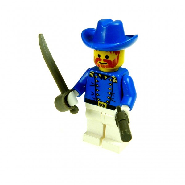 1 x Lego System Figur Kavallerie Oberst Soldat blau mit Pistole und Säbel Wild West Western ww00*