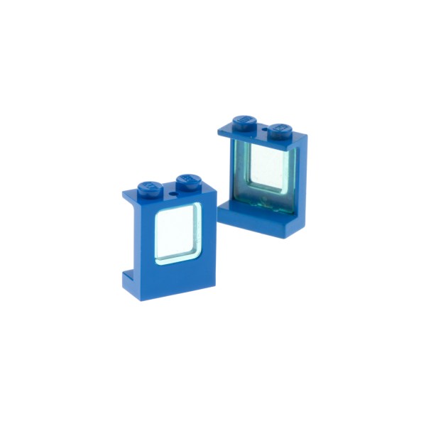 2x Lego Fenster Rahmen 1x2x2 blau Scheibe transparent hell blau Zug Haus 2377c01