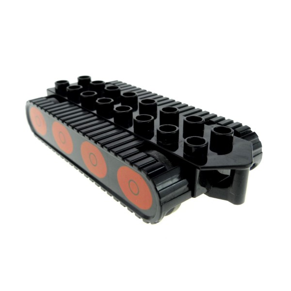 1 x Lego brick Black Duplo Bulldozer Base with Treads and Four Black Wheels with Red Pattern Muck ( Bob the Builder ) for Set 3596 4157825 x1028pb1