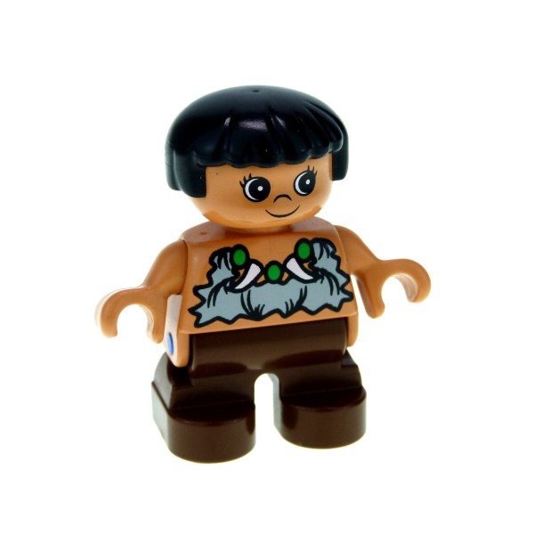 1x Lego Duplo Figur Kind Mädchen Steinzeit Mensch schwarz Caveman 6453pb002
