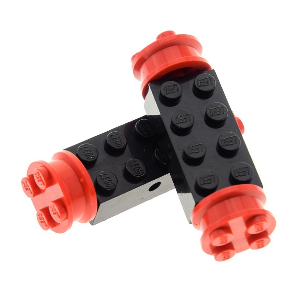 2 x Lego System Achse 2x4 mit Rad Räder Felge Freestyle rot 2x2 Noppen für Auto Anhänger 4180c02