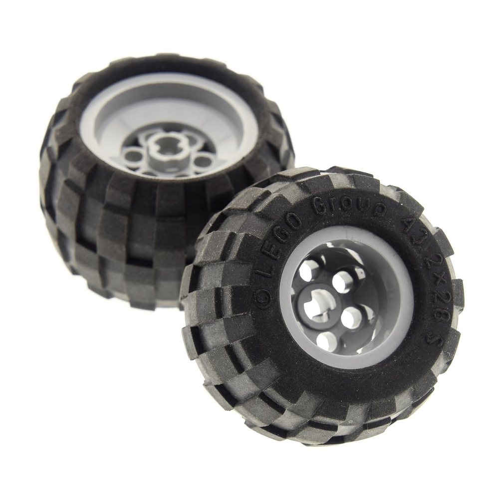 Lego 43.2x28 S Technic Wheels LOT OF 2 Black Balloon Tires & LIME GREEN RIMS 